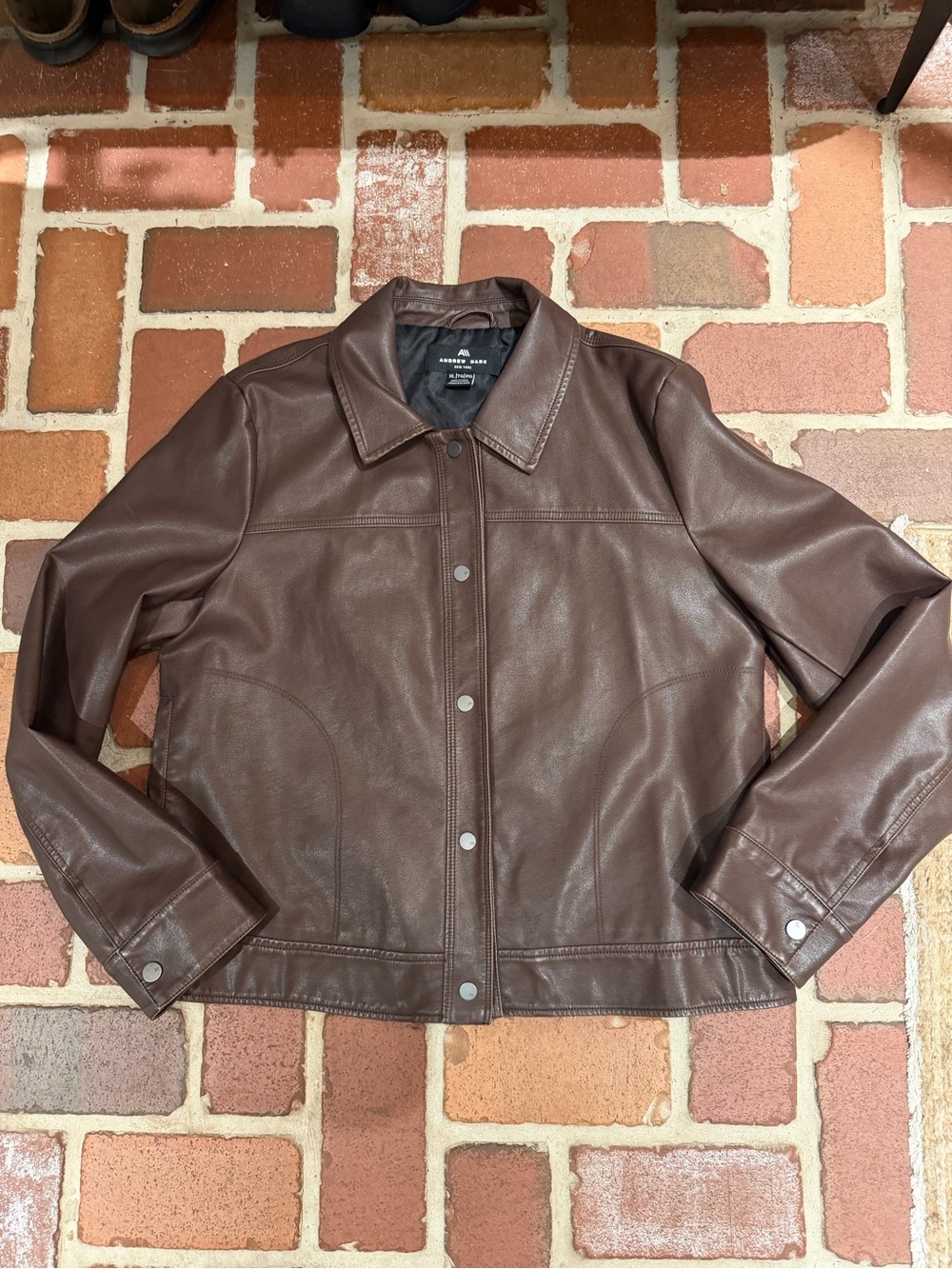 Andrew Marc Brown Vegan Leather Snap-Front Jacket